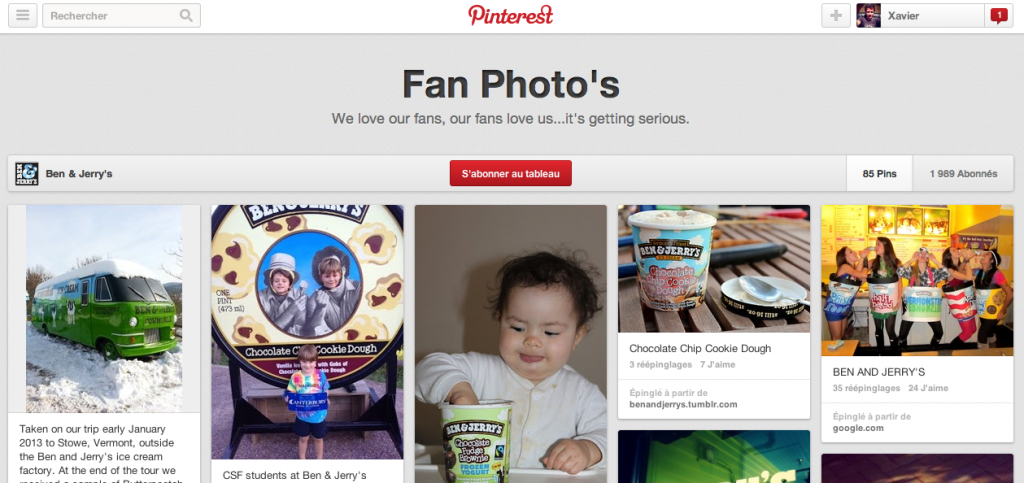 Pinterest laisse la possibilité aux marques de donner l'acces à un des boards à leurs clients
